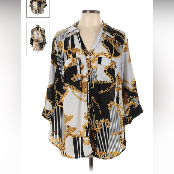 Torrid - Georgette Button-Down Chain Stripe Pullover Blouse 5 - Picture 5 of 12